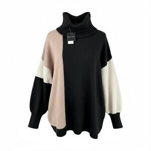 Saks Fifth Avenue Black Mocha Color Block Long Soft Sweater Turtle Neck Small